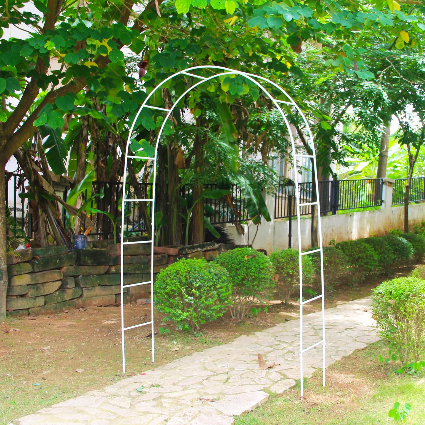 7.9 Ft H x 4.6 Ft W White Metal Pergola Arbor for Various Climbing Plant Wedding Garden Arch Bridal Party Decoration Wide Arbor