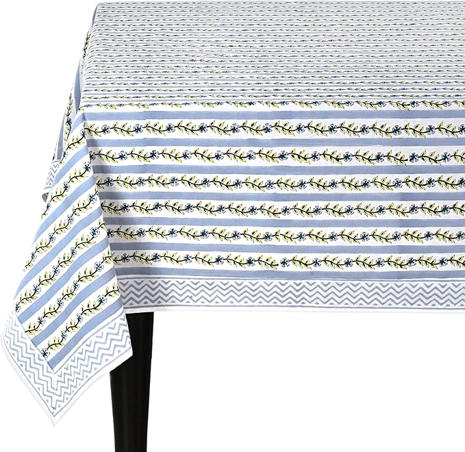 Ridhi Hand Block Print Dolphin Gray Rectangle Cotton Tablecloth 90" x 60" Reusable Table Cover Decorative Everyday Use for Dining, Farmhouse, Home Gift for Spring, Easter, Valentine