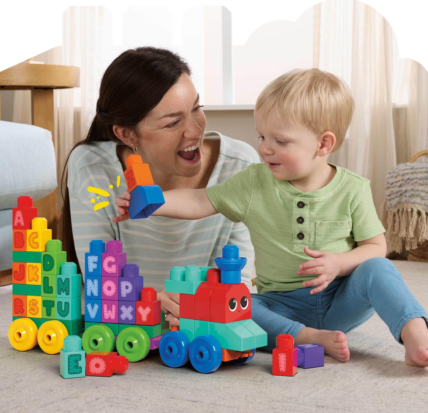 MEGA BLOKS First Builders Toddler Building Blocks Toy Set, ABC Learning Train with 60 Pieces, Ages 1+ Years
