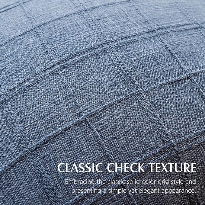 Foindtower Set of 2 Decorative Linen Check Throw Pillow Covers Neutral Farmhouse Lumbar Cushion Covers Modern Coastal Boho Home Decor for Sofa Chair Couch Bedroom Living Room,12×24 Inch,Blue