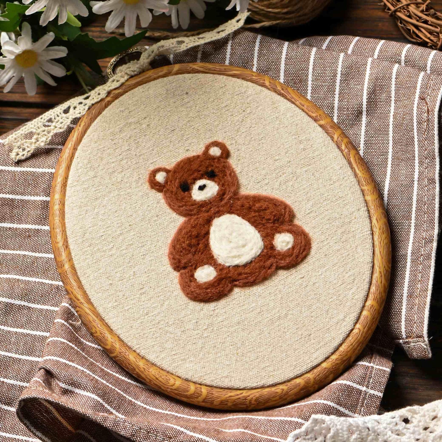 Needle Felted Bear Nursery Wall Decor Wall Art Decorative Artwork for Boy Girl Nursery Living Room Home Decor 7.5 INCH