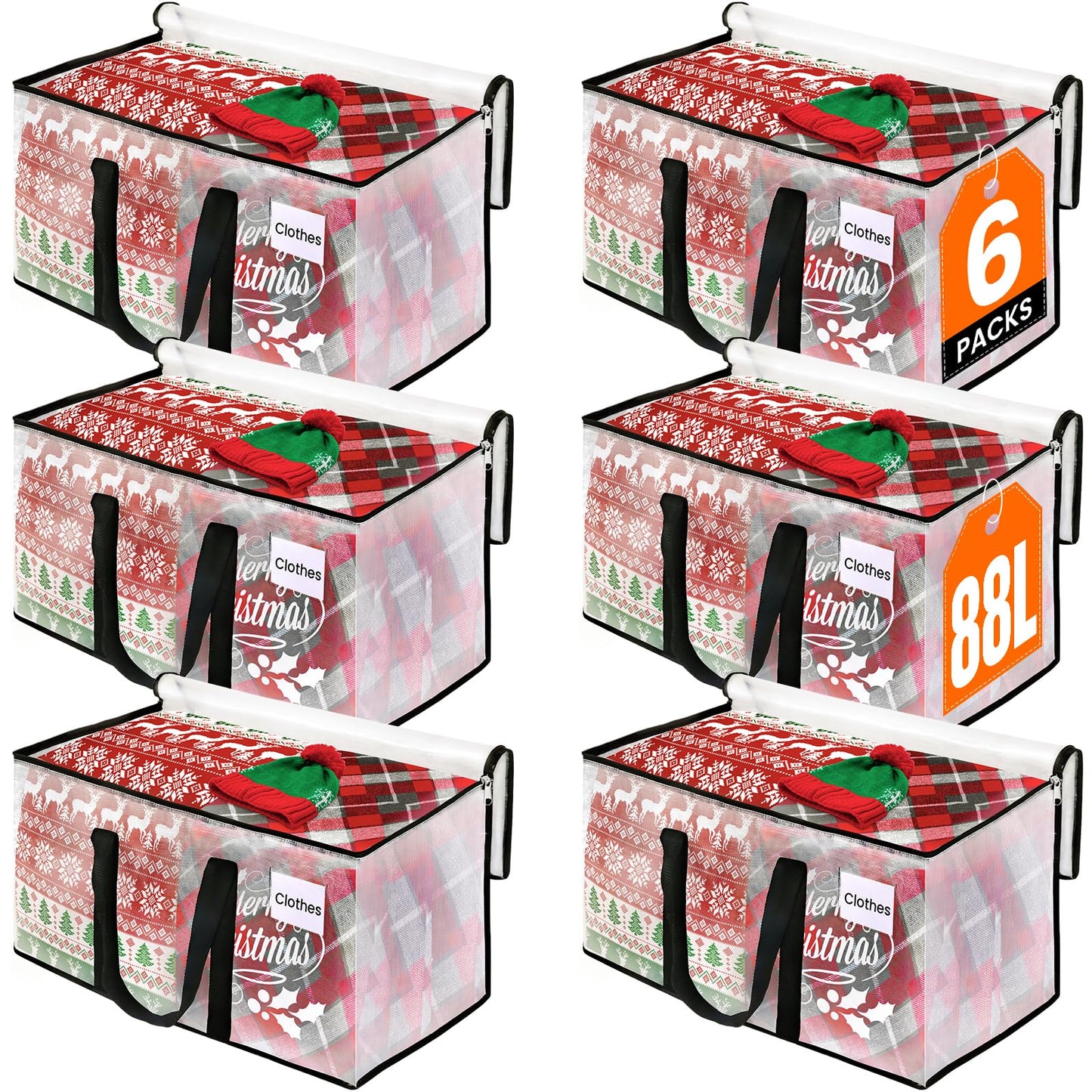 RoomHacks Heavy Duty Clear Moving Bags with Reinforced Handle and Double Zipper, Storage Totes, Packing Bags Alternative to Moving Essential and Supplies Box, Clear, Large, 6 Packs