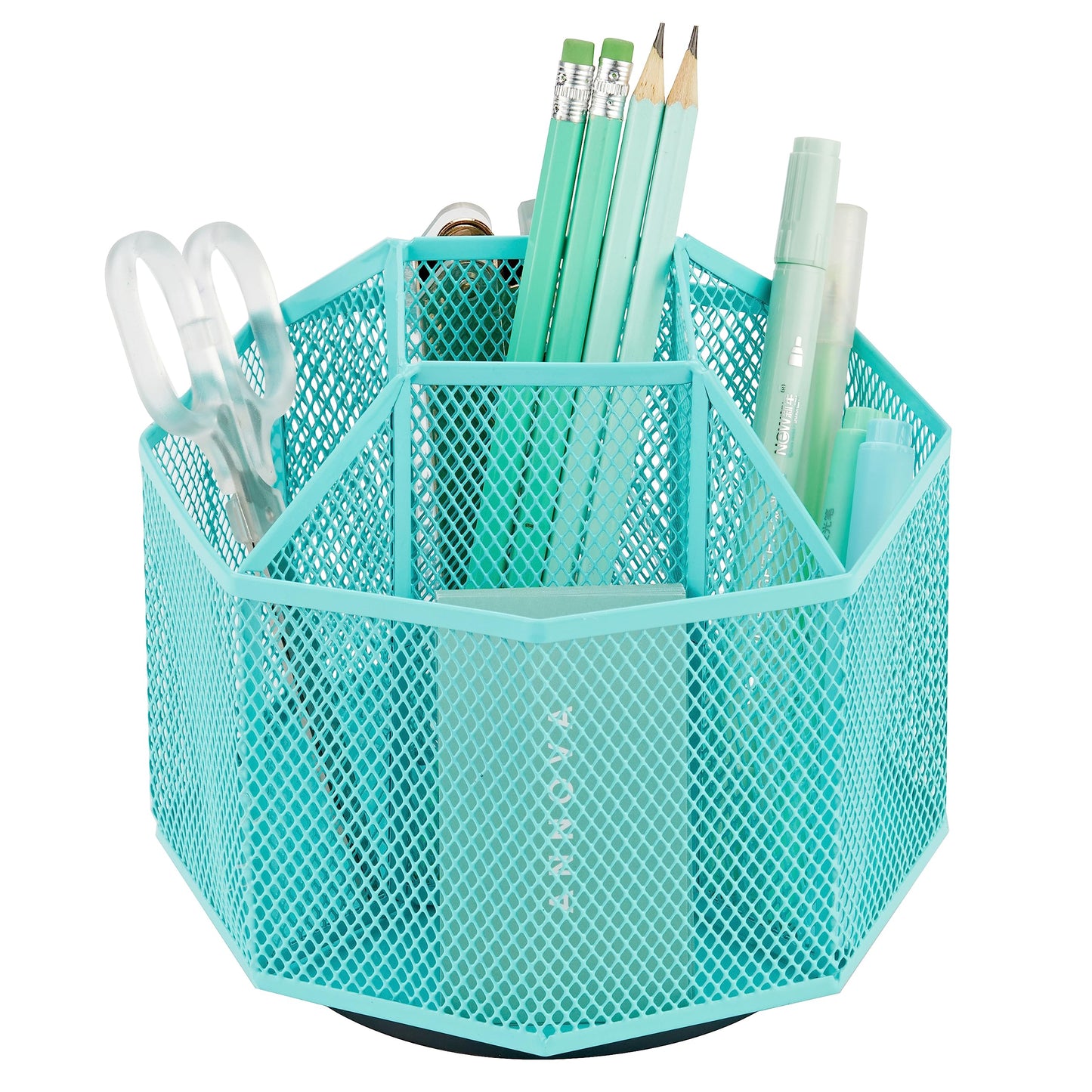 Annova Mesh Desk Organizer Rotate with 5 Compartments Spinning Tidy Candy/Pen Holder Office, Art Supply, Storage, Classroom, Home (Turquoise)