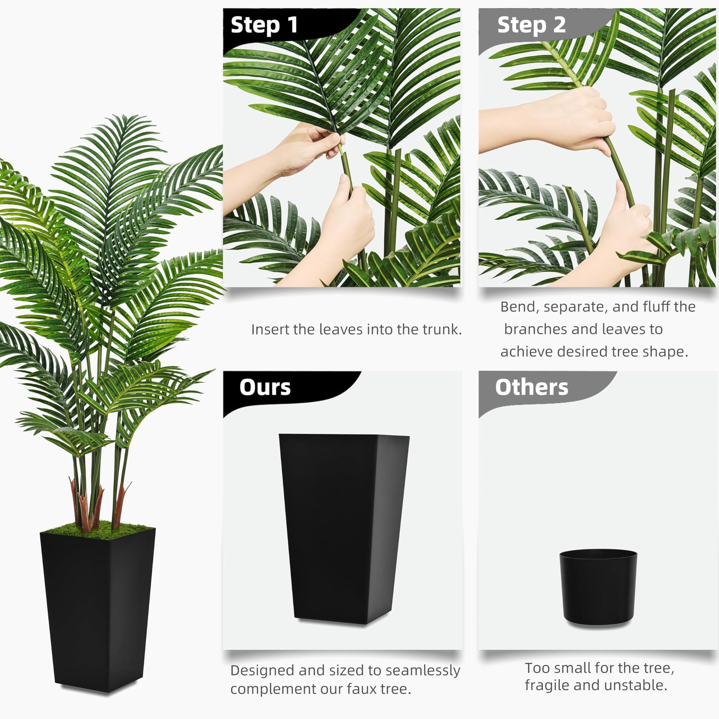 ASTIDY Artificial Palm Tree 5FT - Fake Tree with Black Tall Planter - Faux Tropical Areca Floor Plant in Pot - Artificial Silk Plant for Home Office Living Room Decor Indoor