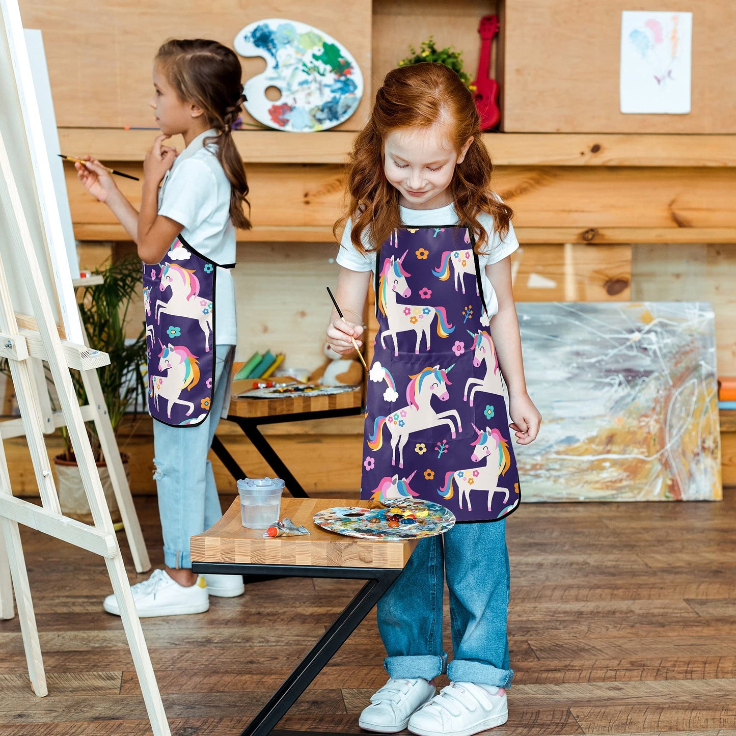 Popologa Cute Kids Aprons for Cooking Painting Baking, Waterproof Toddler Aprons with Pockets, Art Smock for Boys Girls