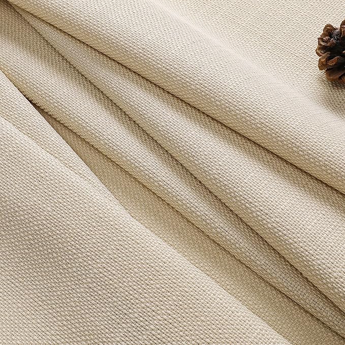 Chyhomenyc Short Curtains 36 Inch Length, Faux Linen Textured Small Kitchen Curtains, Light Filtering Half Window Curtains for Bathroom Basement Cabinet, Each 30x36 Inch, Linen Color