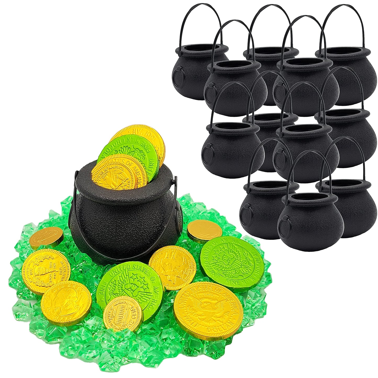 Black Candy Cauldron Kettles, Party Decoration Supplies, St. Patrick's 3" Inches (12-Pack) Witch Cauldron, Candy Bucket, Cauldron Pot