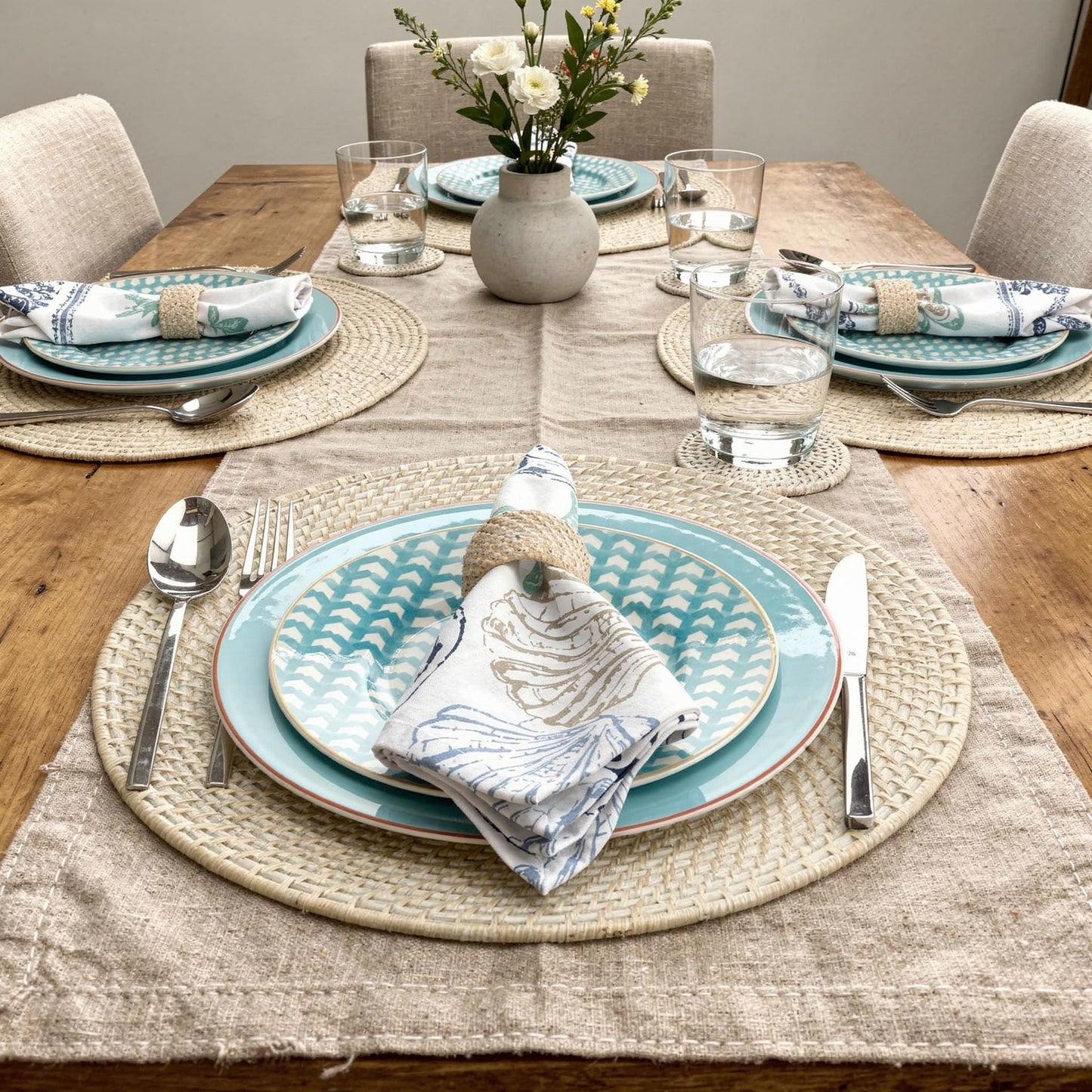 KOUBOO Laguna Table placemat, Round Table Mats Set, Woven Placemats, Boho Table Mats, Rustic Braided Wicker Table Mats Placemats, Kitchen Table Placemats, 15", Whitewash