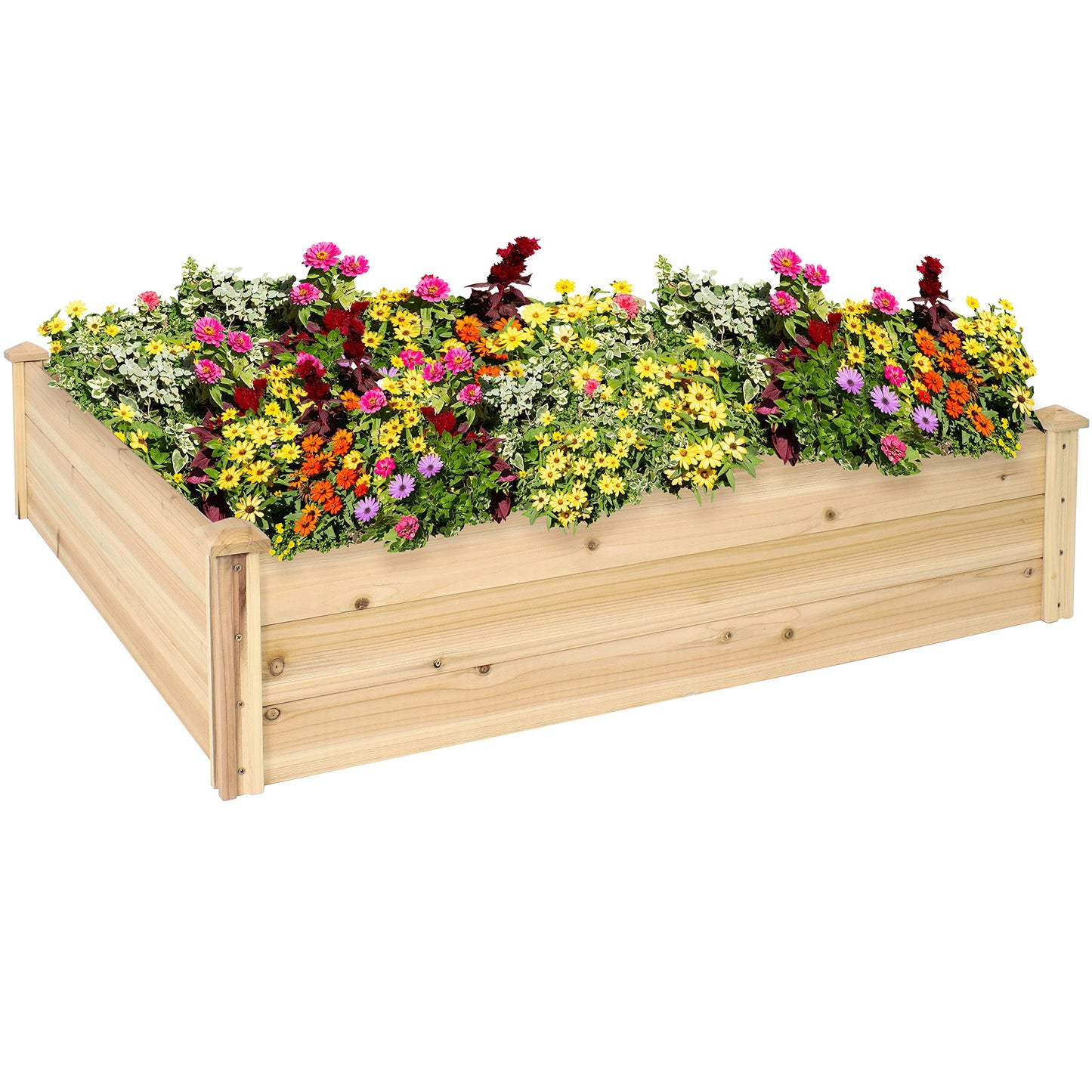 Sunnydaze Square Wood Raised Garden Bed - Outdoor Elevated Planter Box for Flower, Vegetable, and Herb Gardening - 4’ x 4’