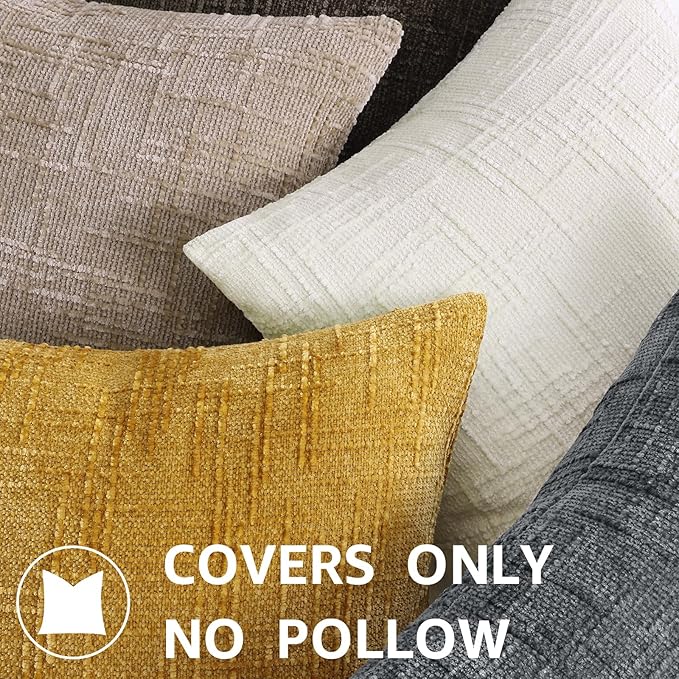 decorUhome Christmas Cream White Chenille Throw Pillow Covers 24x24 Set of 2 Thick Textured Slubby Couch Pillow Covers Farmhouse Accent Modern Neutral Decorative Pillow Cases for Bed Sofa Living Room
