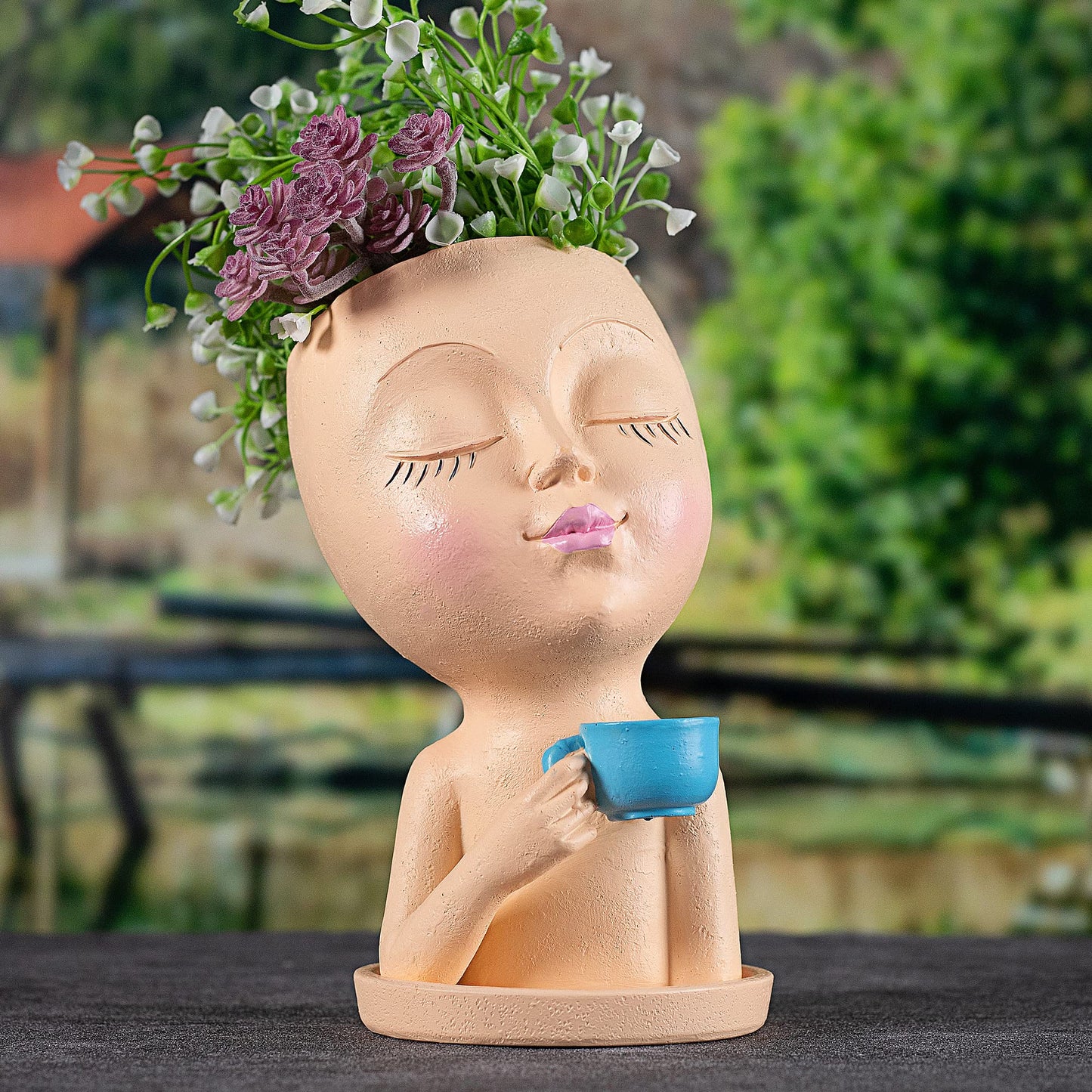 OFFKITSLY Face Shaped Planter Pots, Head Shaped Planter Succulent Pot, Unique Face Flower Pot Planter with Drainage for Indoor Outdoor Plant