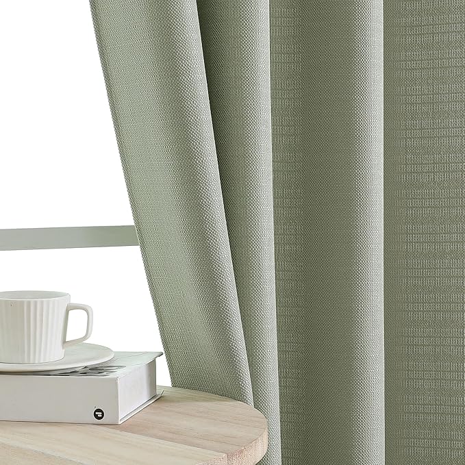 Chyhomenyc Bennet 2 Panels Light Green Kitchen Curtains Tier 24 Inch Length, Faux Linen Textured Small Cafe Curtains, Light Filtering Short Window Curtains for Bathroom Basement, 30x24 Inch