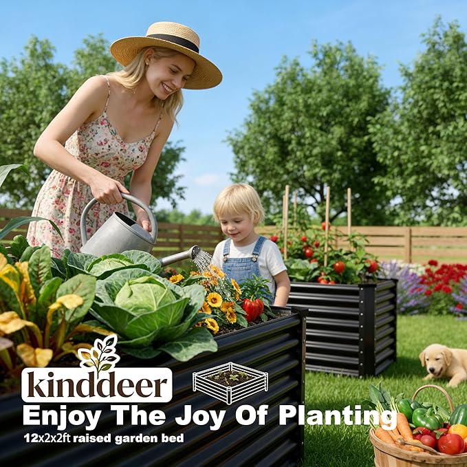 12x2x2ft Raised Garden Beds Outdoor Kit, Galvanized Planter Garden Boxes Outdoor, Metal Raised Garden Beds for Vegetables,Fruits,Herb,Flower,Black
