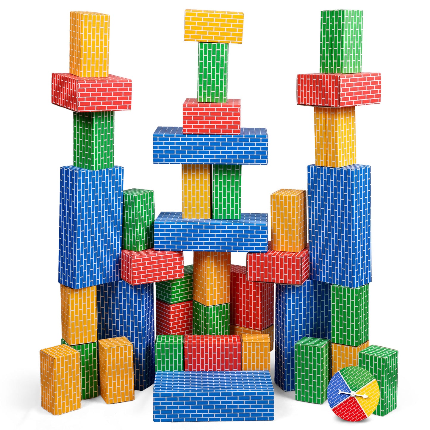 NATIONAL GEOGRAPHIC Kids Jumbo Cardboard Building Blocks – 40 Heavy-Duty Bricks in 3 Sizes, Build & Learn with Game Spinner & Activity Cards for Kids 3+, Indoor Play Construction Toy for STEM Learning