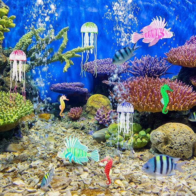 Patelai 8 Pcs Jellyfish Fake Fish Tank Aquarium Decorations, Dreamy Color