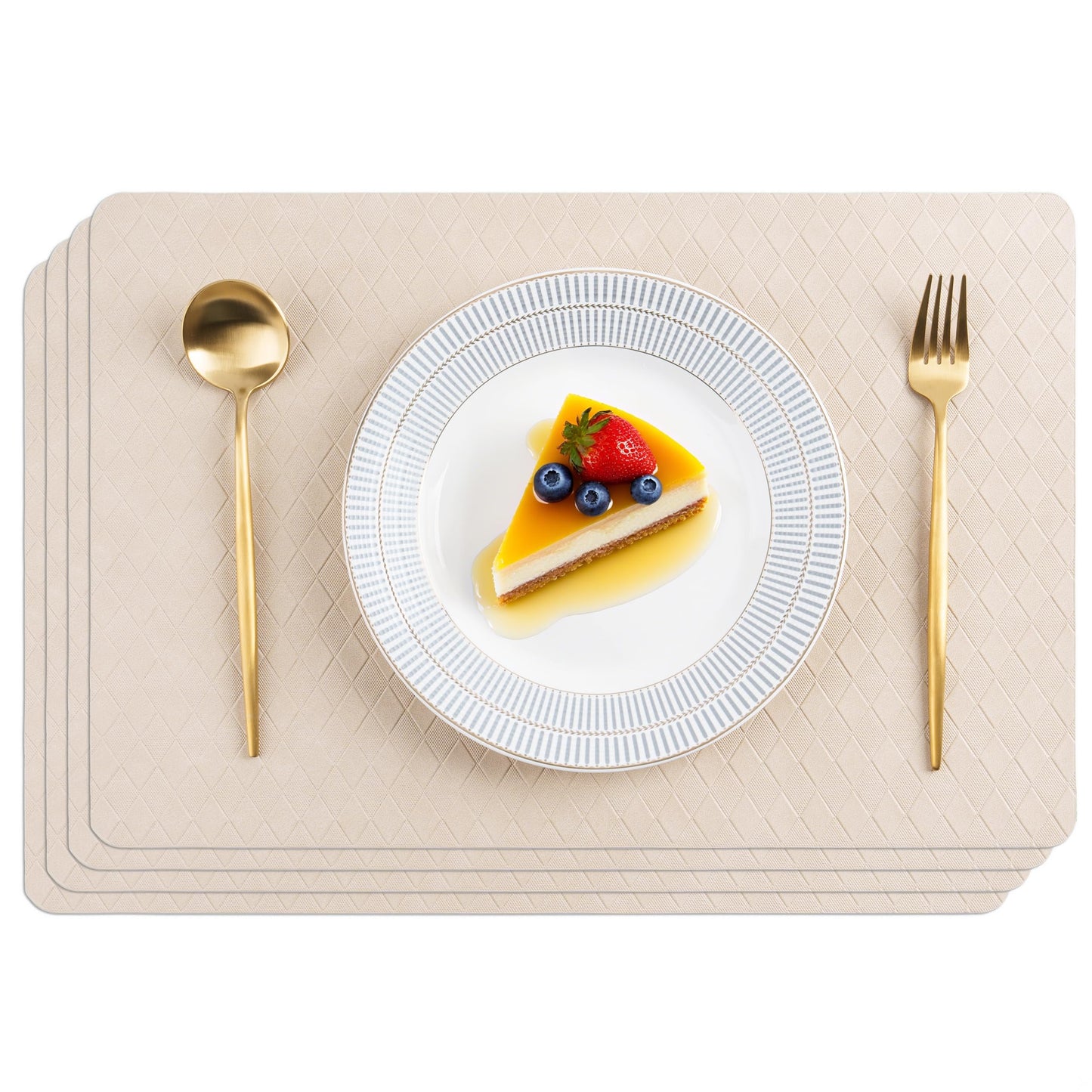 POLYTE Indoor/Outdoor Washable Geometric Vinyl Faux Leather Table Dining Placemats, Set of 4
