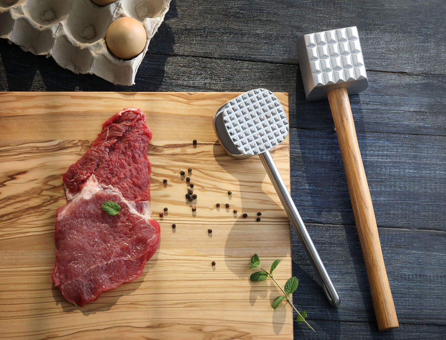 New Star Foodservice 36398 Wood Handle Aluminum Meat Tenderizer/Mallet/Hammer, 13-Inch Overall