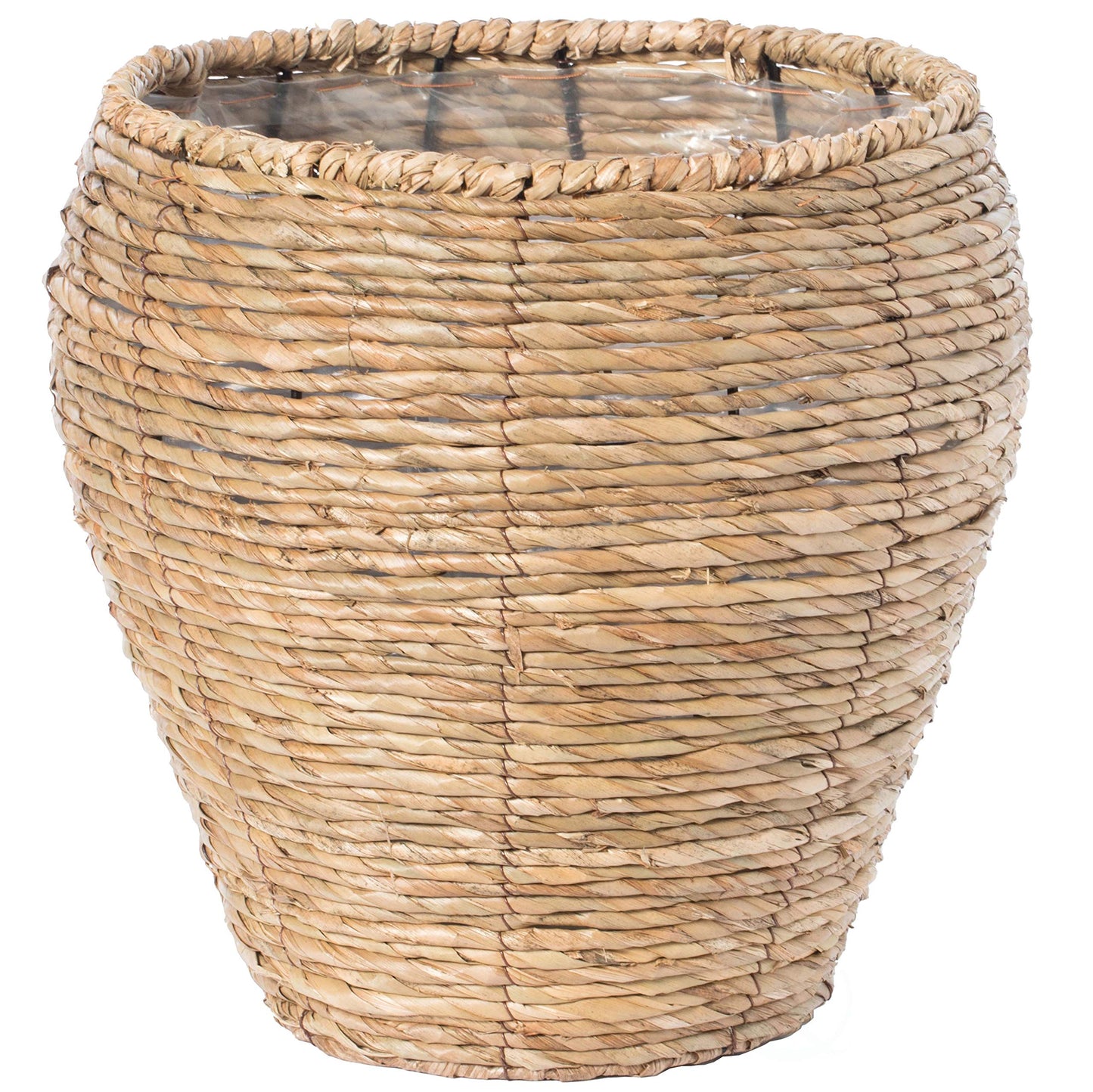 Woven Round Flower Pot Planter Basket with Leak-Proof Plastic Lining - Medium