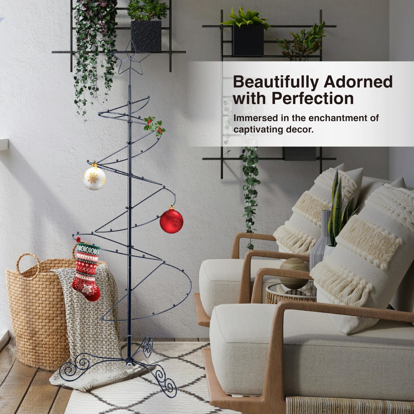 HOHIYA 3.3 FT Metal Spiral Christmas Tree Alternative Ornament Display Stand for Small Spaces Wrought Iron Hanging Tree with Hooks for Holiday Halloween Seasonal Decorations Gift Idea Black