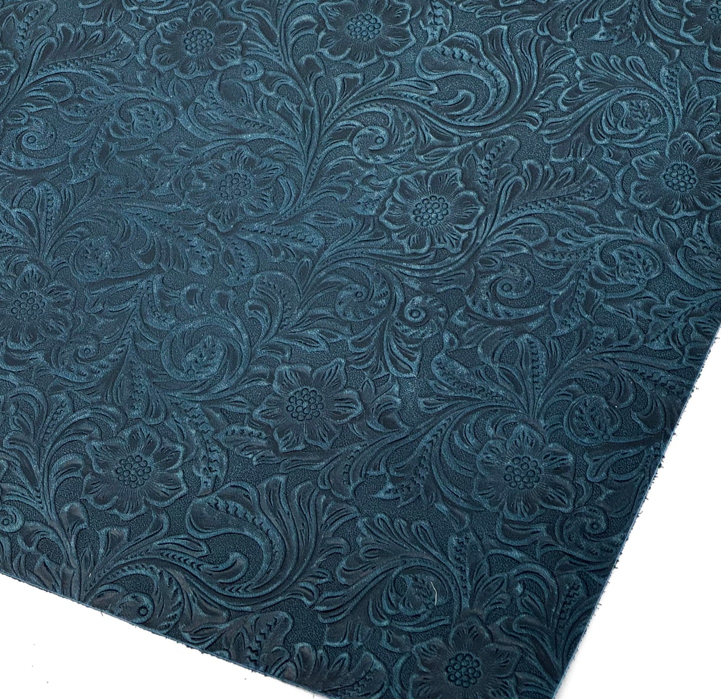 Western Style Bump Texture Geometric Pattern 2.0mm(5-5.5oz) Genuine Leather Sheet,Floral Tooling Craft Leather for DIY Projects（Navy Blue | Pattern 12"x12"）