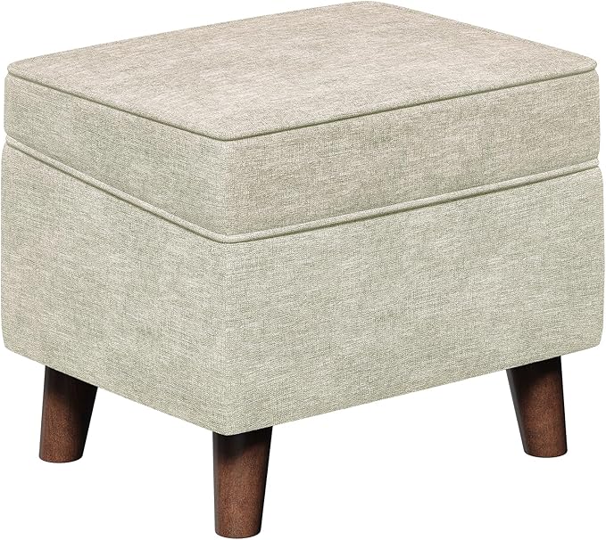 Foot Rest with Adjustable Cover, 18" Storage Ottoman Dorm, Footstool and Sitting Stool, Ottoman Foot Stools for Living Room, Bedroom, Dorm, Beige