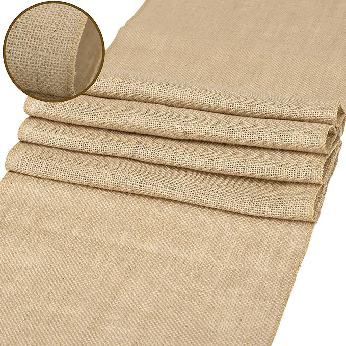 4 Pack Natural Burlap Table Runners (12 x 72 Inch) | Rustic Jute Table Runners for Wedding, Farmhouse, Thanksgiving, Coffee Table Decor Cover, Fall Décor & Parties