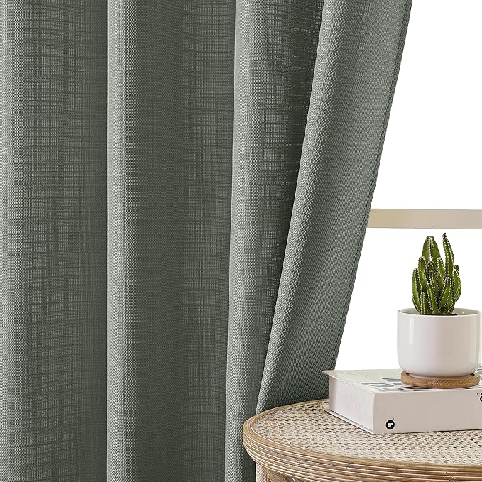 Chyhomenyc Olive Green Curtains 72 Inch Length 2 Panels Set, Faux Linen Textured Semi Sheer Light Filtering Soft Airy Privacy Farmhouse Curtain Drapes for Living Room Bedroom, 40 Wx72 L Inches