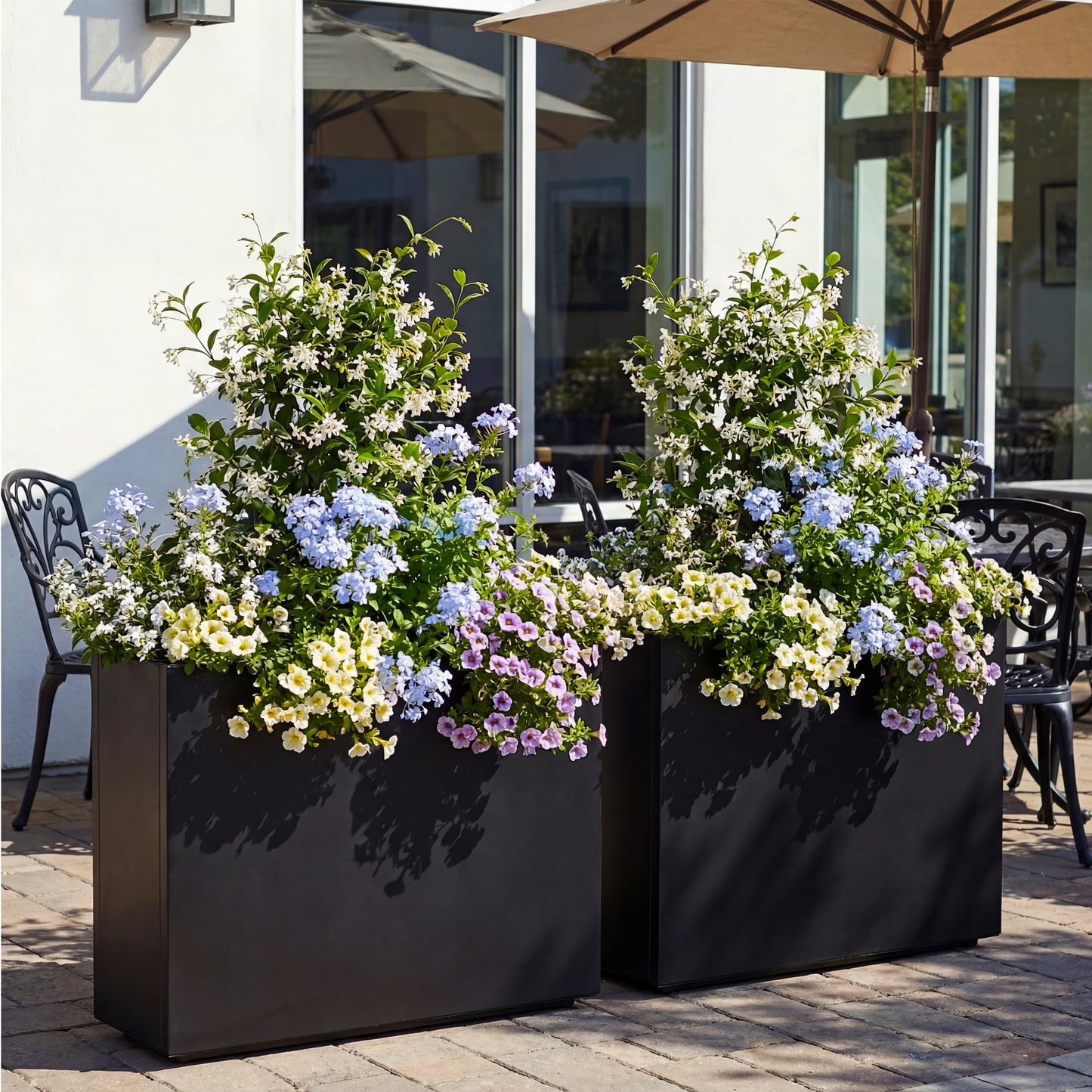 38"X13" X 30" Outdoor Planter Block Tall Rectangular Skinmy, Black Metal Patio Planters for Privacy Screen Planter Box Front Porch Adjustable with Drainage Holes & Rust-Proof Coatin (Black, 1)