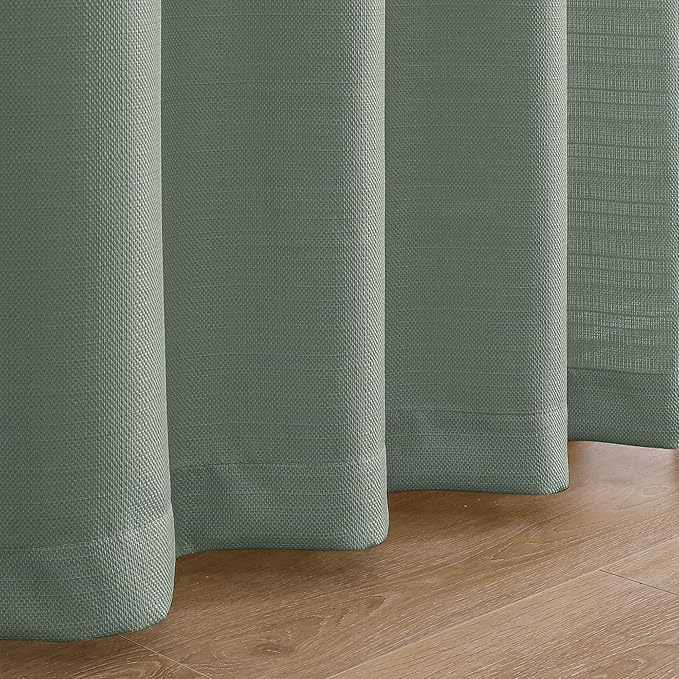 Chyhomenyc Sage Green Curtains 90 Inch Length 2 Panels Set, Faux Linen Textured Semi Light Filtering Soft Airy Farmhouse Curtain Drapes for Living Room Bedroom, Each 60Wx90L