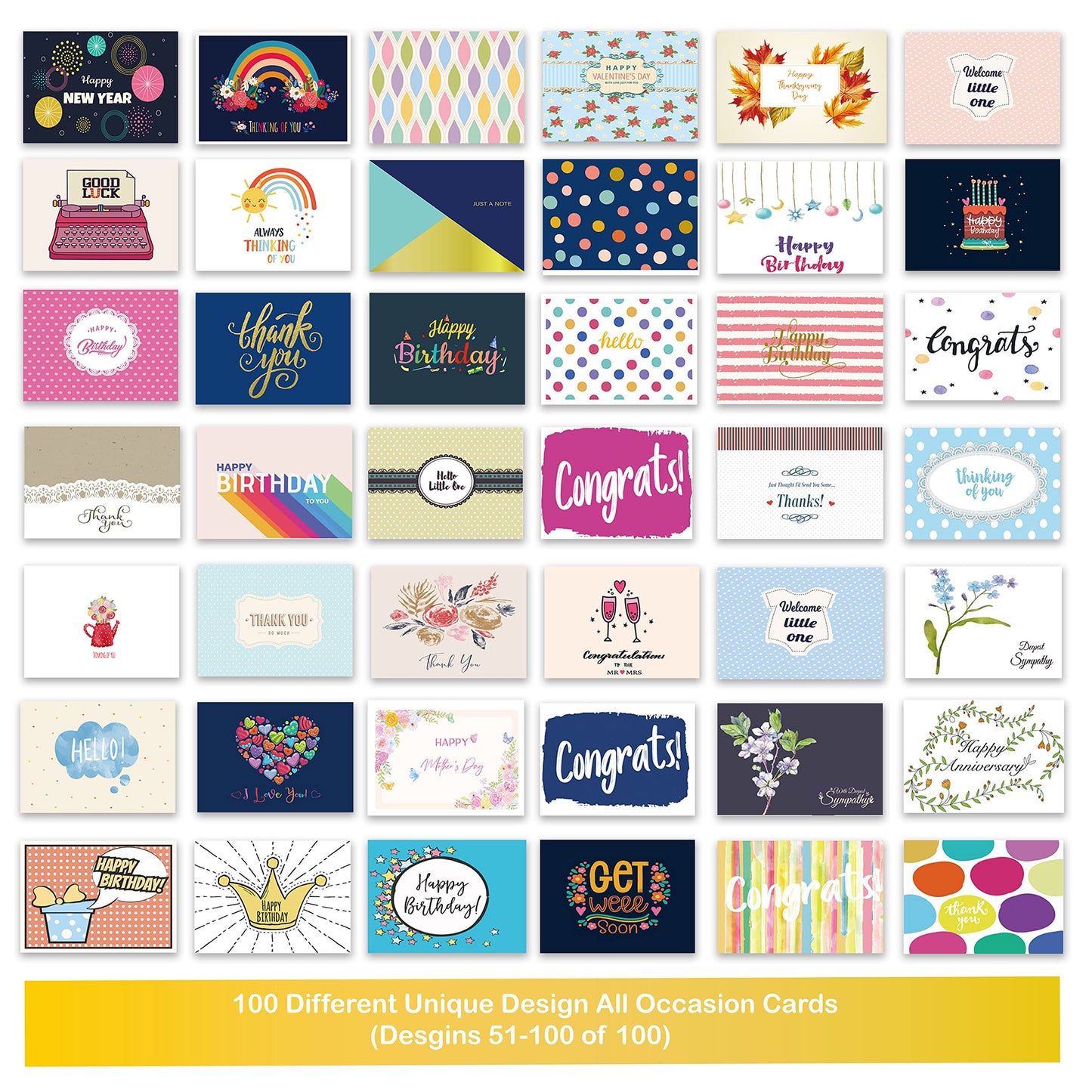 Janvale 100 All Occasion Cards Assortment Box with Color Envelopes，All Occasion Cards Set with Greeting Inside, Large 5 x 7 inch Cards with Stickers and Dividers
