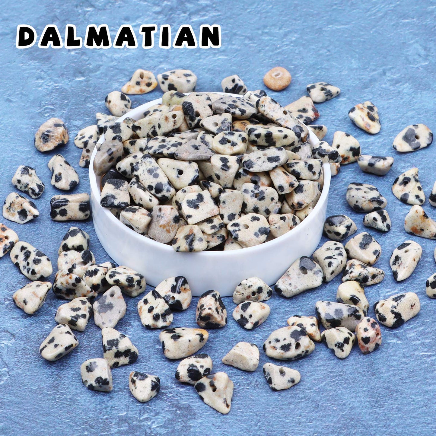 500 pcs Natural Chip Stone Beads, Dalmatian 5-8 mm Irregular Gemstones Healing Crystal Loose Rocks Bead Hole Drilled for Jewelry Making Bracelet