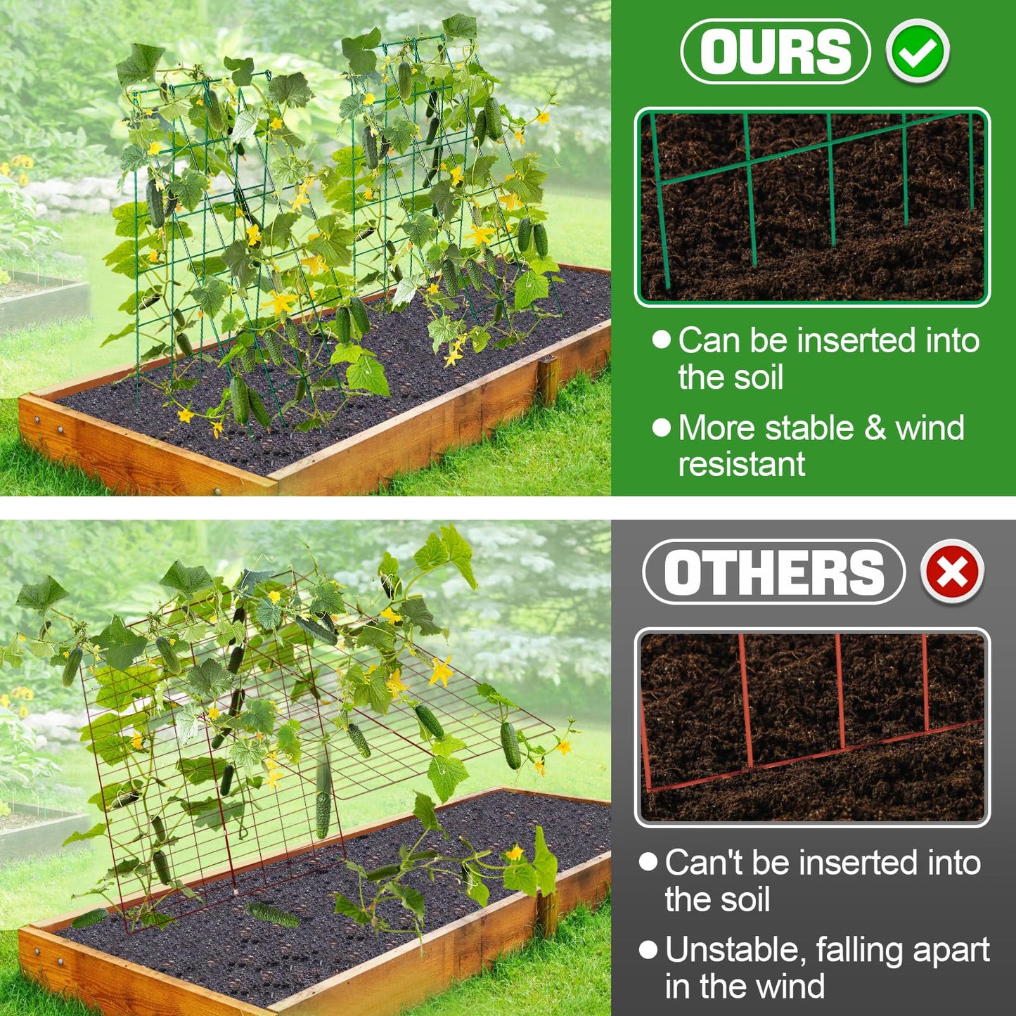 2Sets Stable Cucumber Trellis - 39.3" L x15.7'' W Foldable Garden Trellis for Raised Bed, A-Frame Metal Plant Support Trellis with Ties for Bean Raspberry Squash Climbing Plants Outdoor