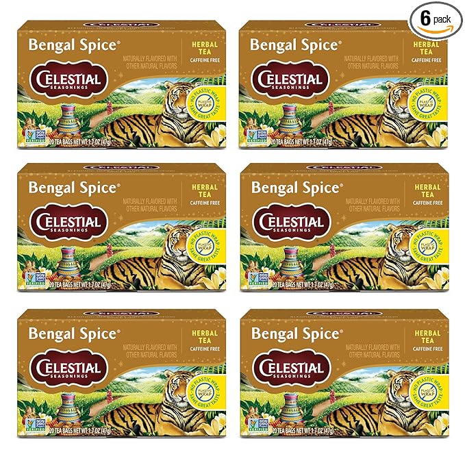 Celestial Seasonings Bengal Spice Herbal Tea, Caffeine Free, 20 Tea Bags Box (Pack of 6)