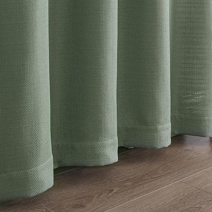 Chyhomenyc Sage Green Curtains 96 Inch Length 2 Panels, Faux Linen Textured Semi Sheer Light Filtering Soft Breathable Privacy Farmhouse Curtain Drapes for Living Room Bedroom, Each 40" Wx96 L