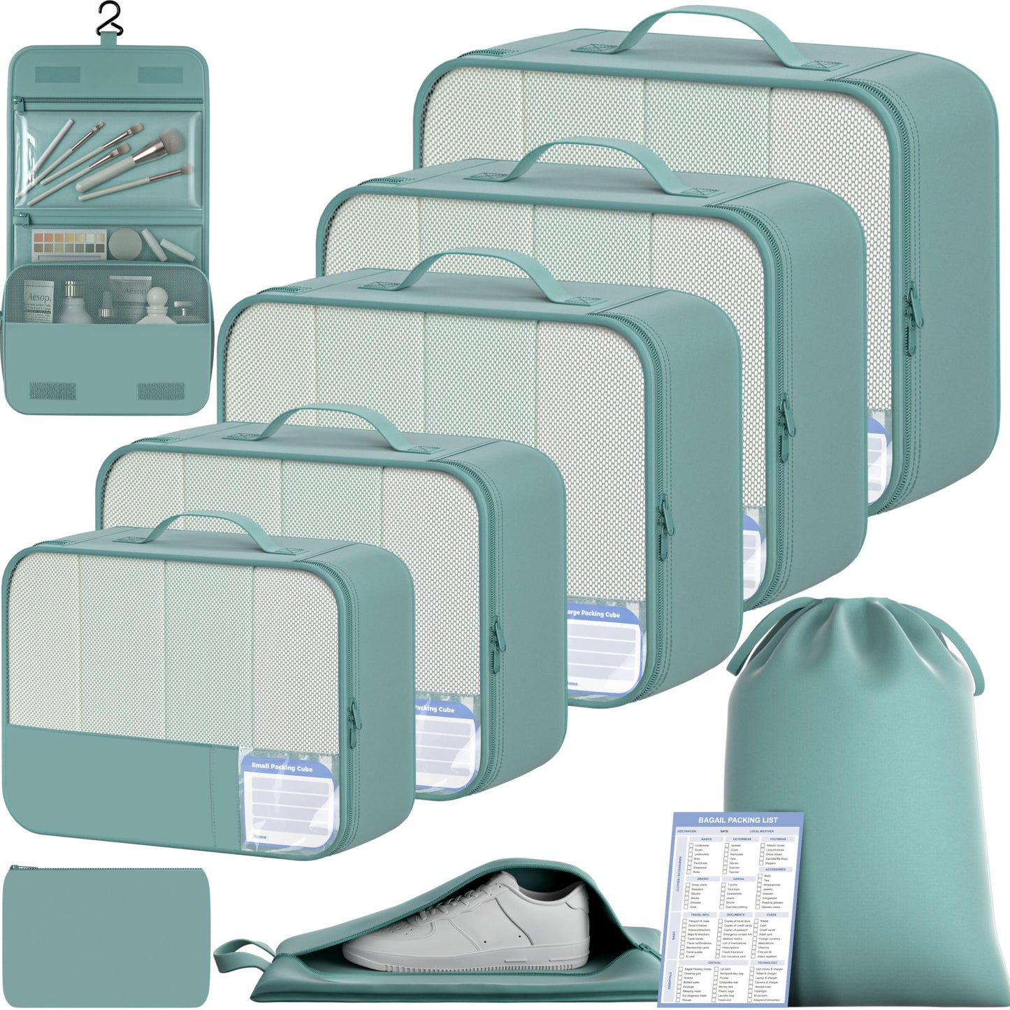 BAGAIL 9 Set Packing Cubes with Packing List Luggage Packing Organizers for Travel Accessories (Dusty Blue)