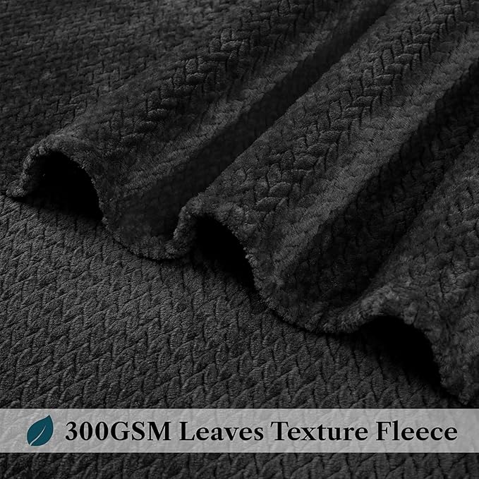 PAVILIA Soft Fleece Solid Black Throw Blanket for Couch, Lightweight Plush Warm Blankets for Bed, Fuzzy Cozy Flannel Blanket Throw for Sofa, Travel, Jacquard Pattern, Black, Twin, 60x80 inch