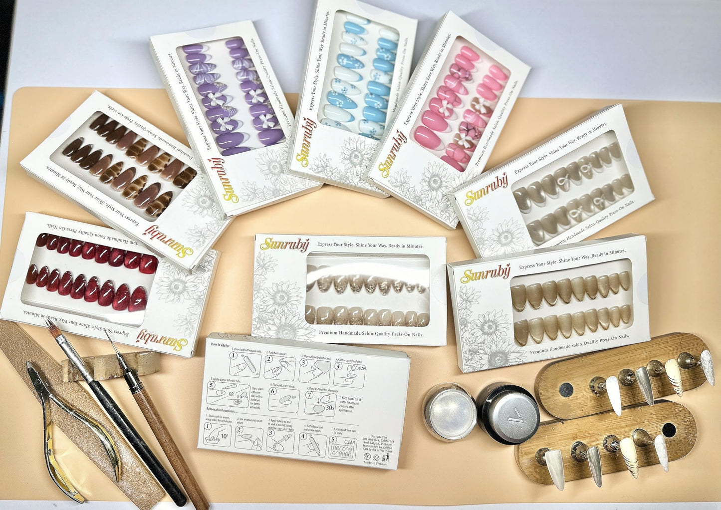 Sunruby Press On Nails Medium Almond Brown Cafe with Silver Glitter French Tip & More| Reusable Soft Gel Nails in 15 Sizes -30 Nail Kit with Glue | Designed in L.A, Handmade in Vietnam | Espresso Chic