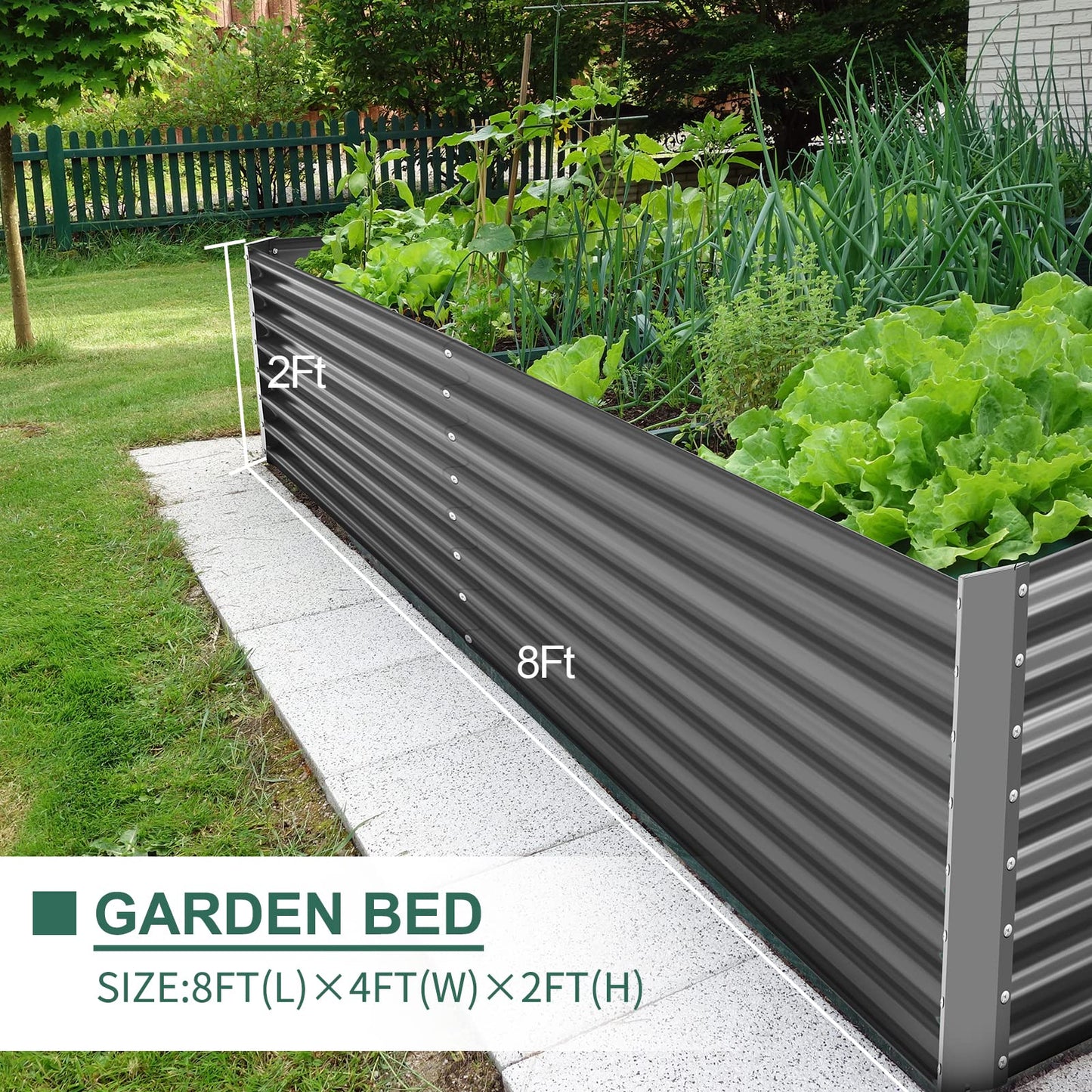 Land Guard 8×4×2 ft Galvanized Raised Garden Bed Kit, Galvanized Planter Raised Garden Boxes Outdoor, Large Metal Raised Garden Beds for Vegetables(Grey)…
