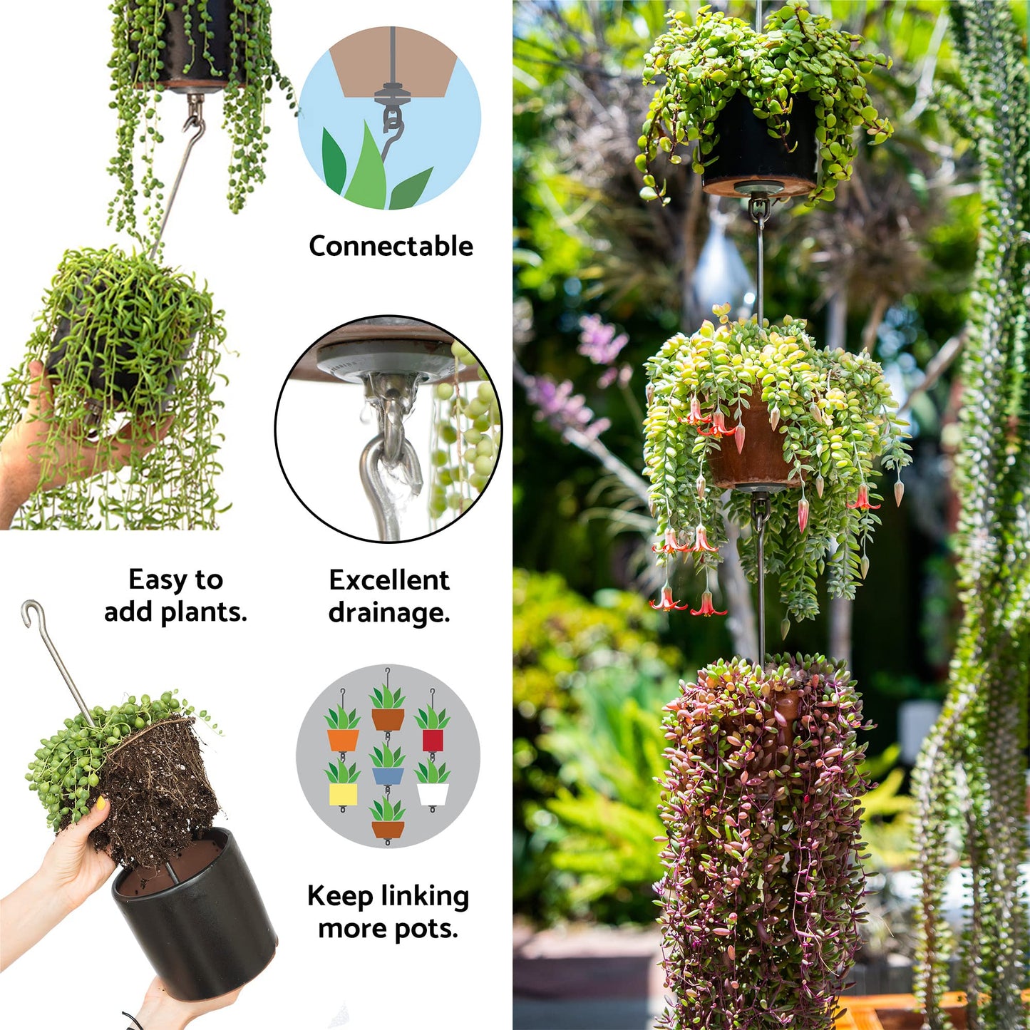 SkyPots Two Pack, All-New Pot Hanging Kits + Accessories, Indoor/Outdoor, Build Vertical Gardens, Hang Individual Planters