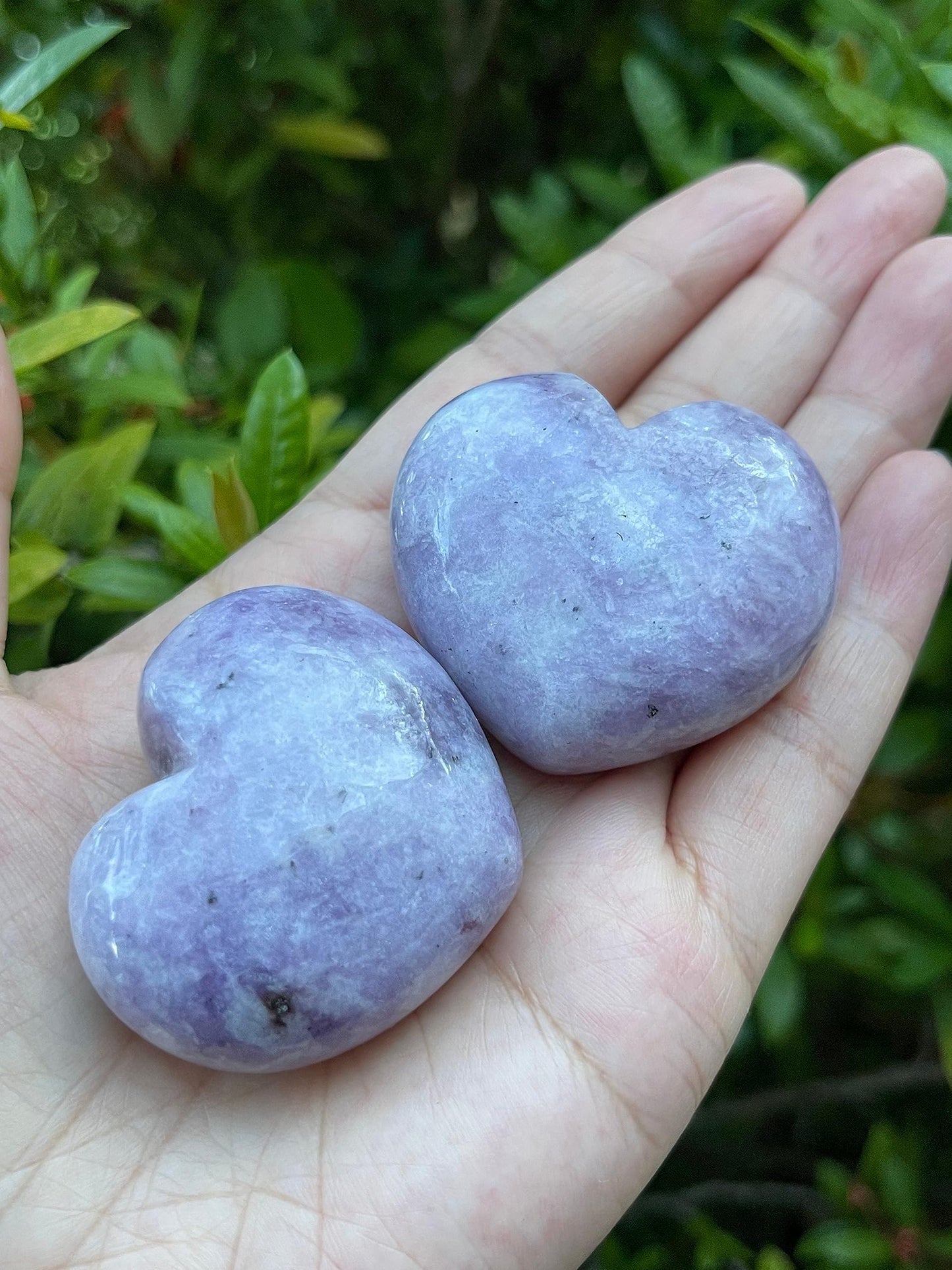 GAF TREASURES Lepidolite Gemstone Hearts, Polished Lepidolite Puffy Hearts, Lepidolite Crystal Palm Stone, Lepidolite Healing Crystal Hearts (1 Heart)