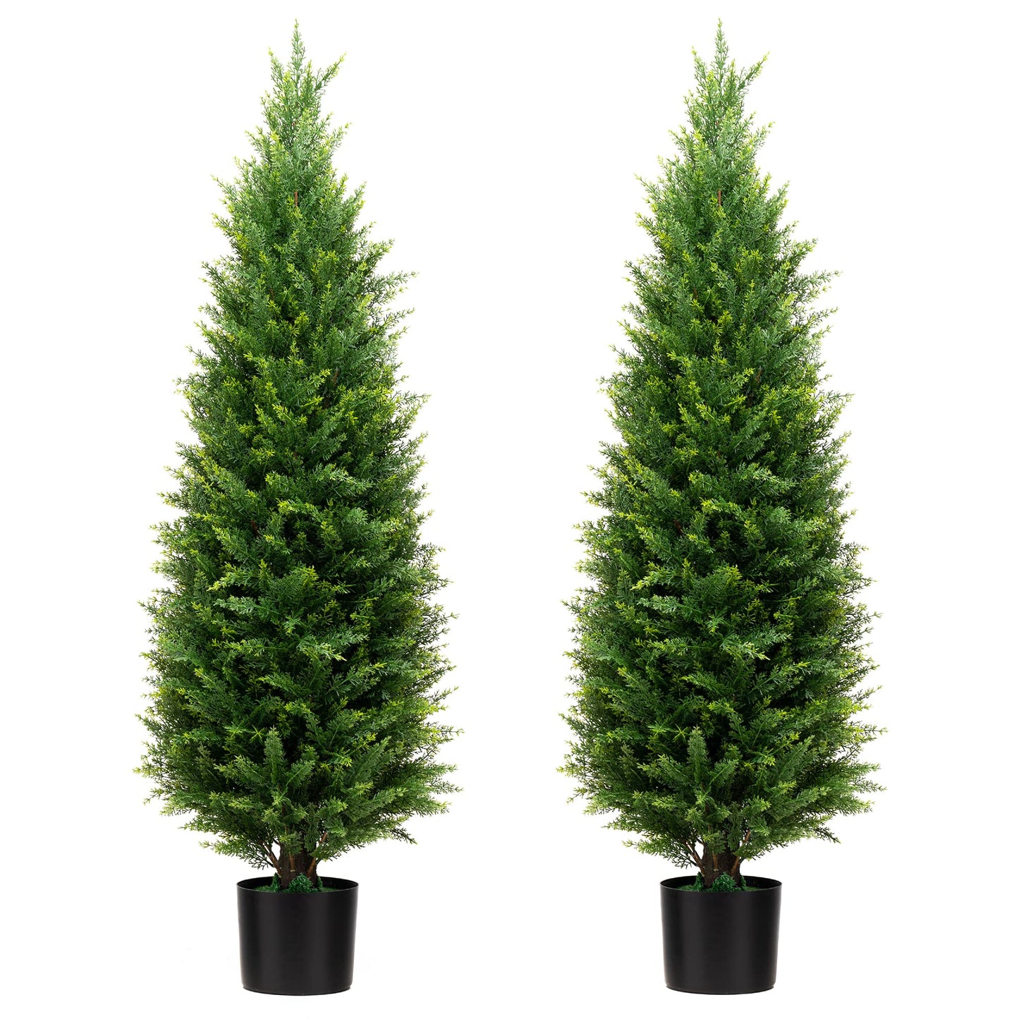 4FT Artificial Cedar Topiary Trees UV Resistant Potted Plant Set of 2 Faux Pine Trees Fake Shrubs Artificial Plants for Front Porch Garden Indoor Outdoor