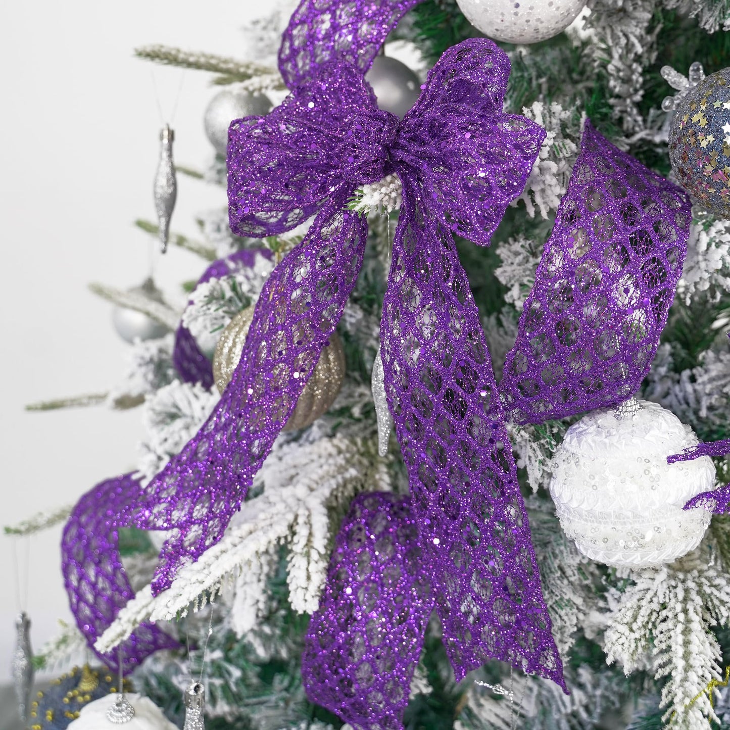 HUIHUANG Purple Wired Ribbon 2.5 inch Glitter Diamond Wire Edge Ribbon for Halloween Decor, Christmas Tree, Gift Wrapping, Bows Making, Wreath Supplies, Garlands, DIY Crafts -10 Yards