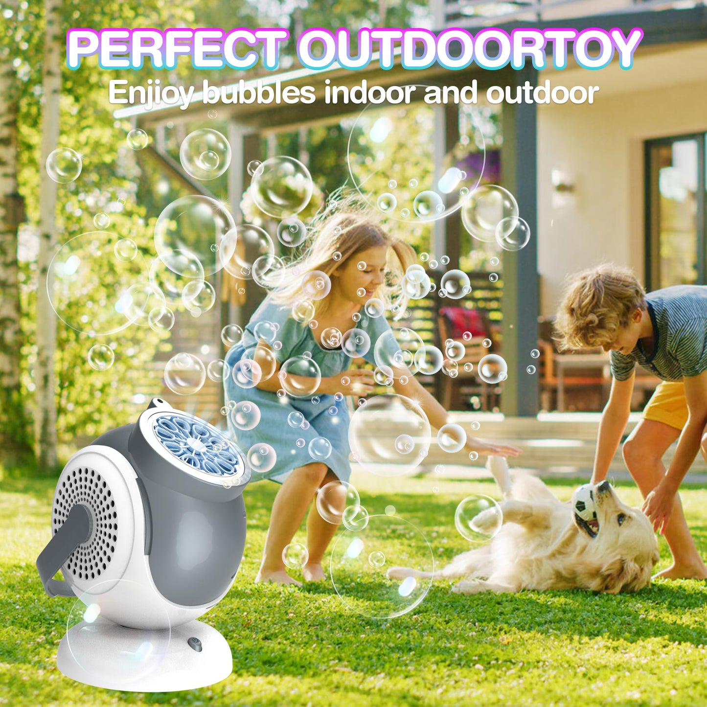 Big Bubble Machine - Automatic Bubbles Blower for Kids, Toddlers - 360° Oscillation & 75° Adjustment, Bubble Toys with LED Light - Gifts for Boys, Girls, Easter, Outdoor, Birthday, Party Use