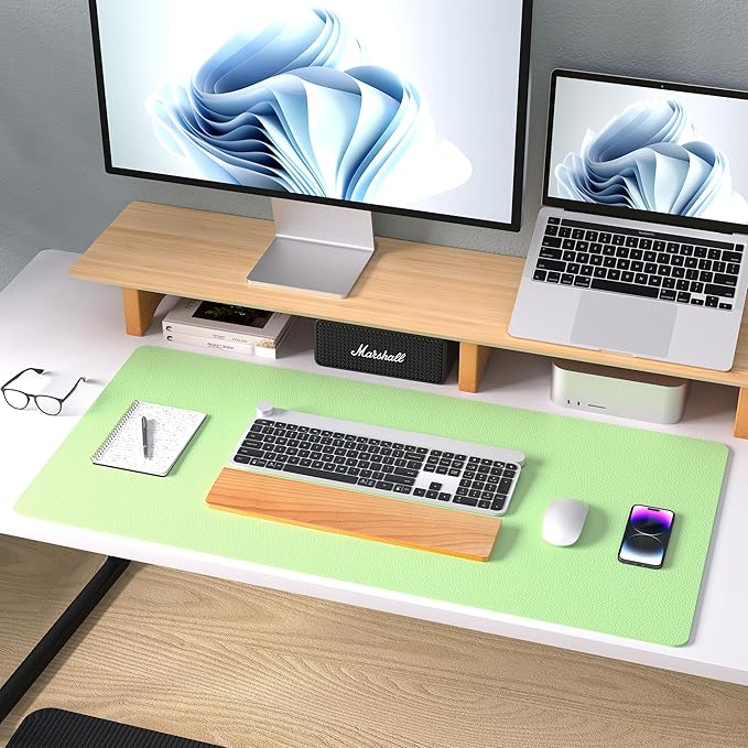 Aothia Leather Desk Pad Protector, Mouse Pad, Office Desk Mat, Non-Slip PU Leather Desk Blotter, Laptop Desk Pad, Waterproof Desk Writing Pad for Office and Home (36" x 17", Foam Green)