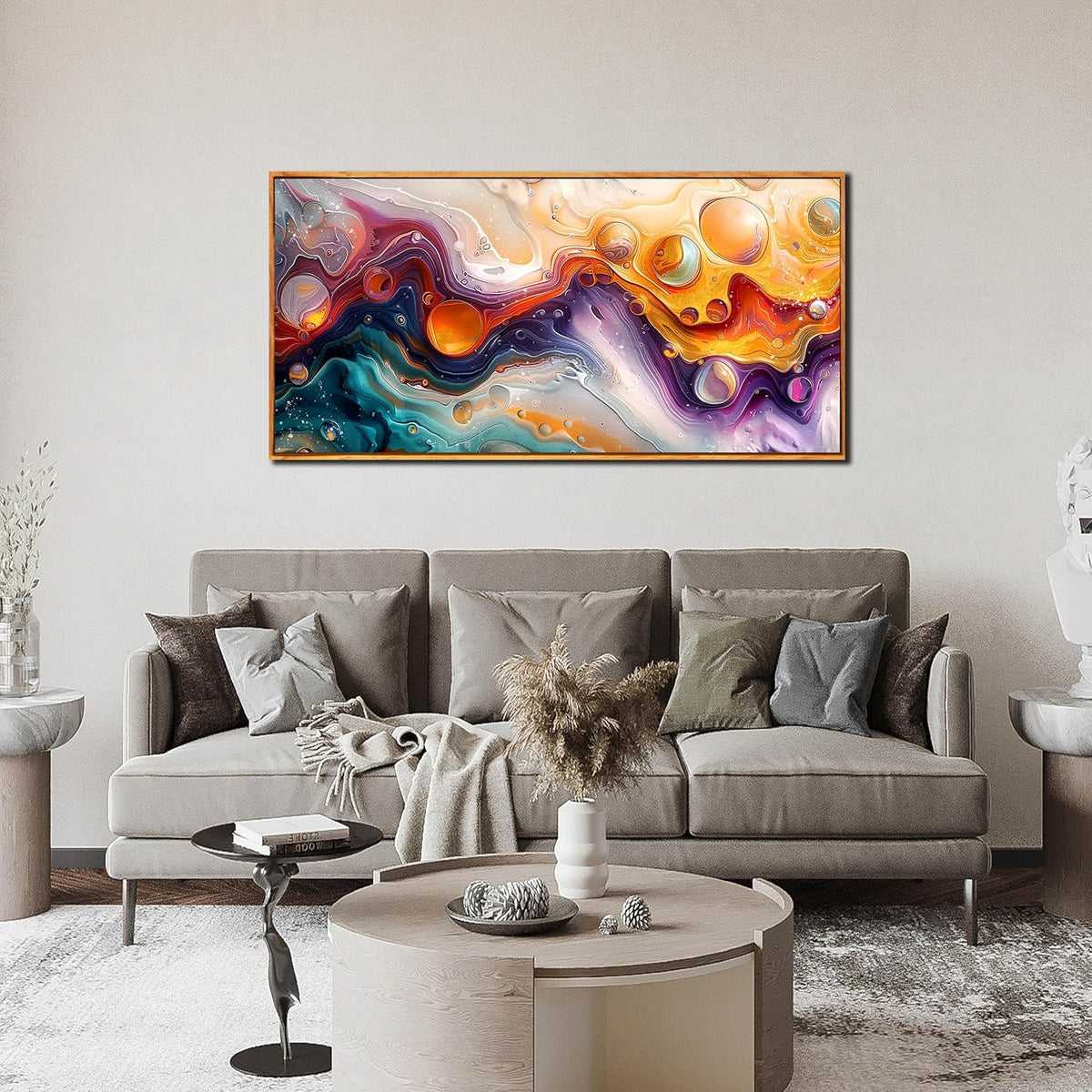 ZHAOSHOP Abstract Living Room Pictures Wall Decor - Modern Colorful Wall Art for Bedroom - Wooden Framed Wall Art for Office Size 24"x 48"