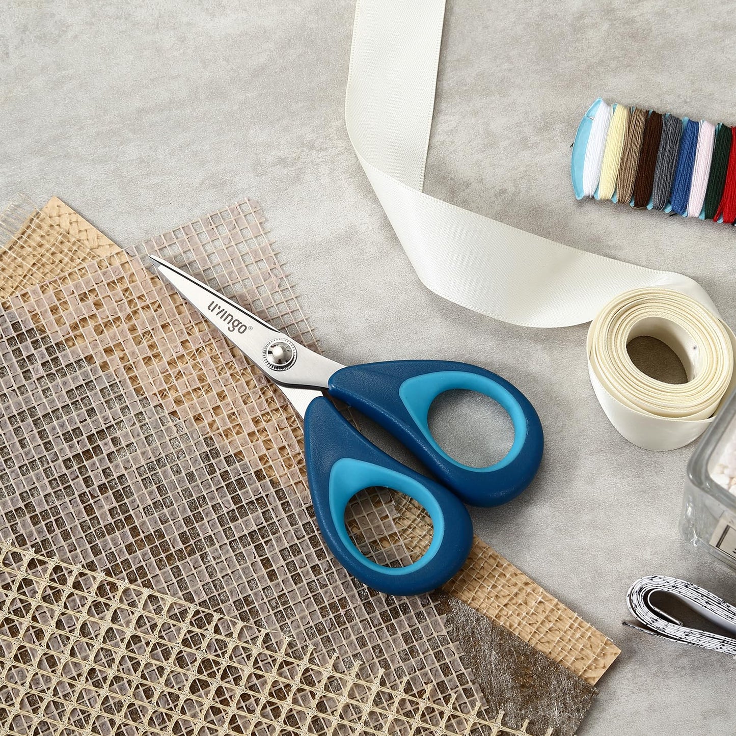 LIVINGO Fabric Sewing Scissors Set All Purpose - Heavy Duty Tailor Shears with Small Embroidery Thread Snips Sewing Kit for Home Crafting Cutting, 9.5" & 5" & 4.5", Blue Comfortable Handles