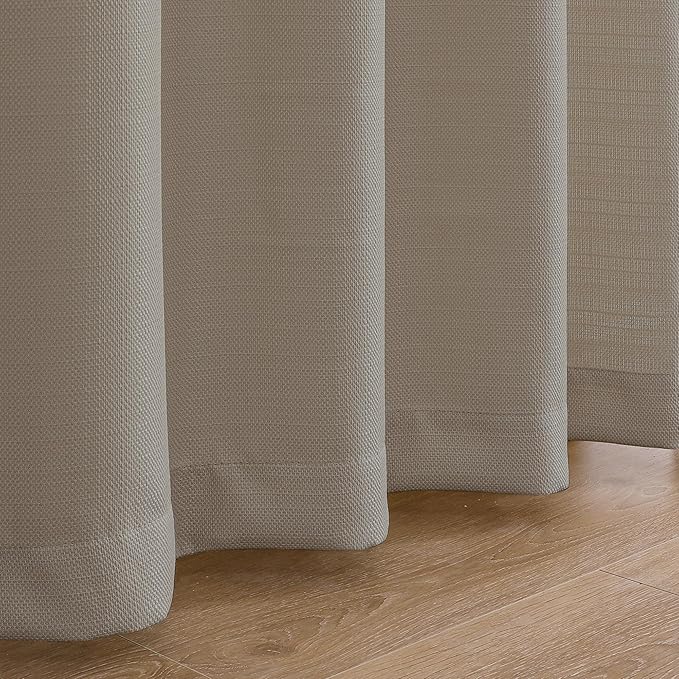 Chyhomenyc Stone Beige Curtains 63 Inch Length 2 Panels, Faux Linen Textured Semi Sheer Light Filtering Soft Airy Rod Pocket Window Treatment Drapes for Living Room Bedroom, Each 40" Wx63 L
