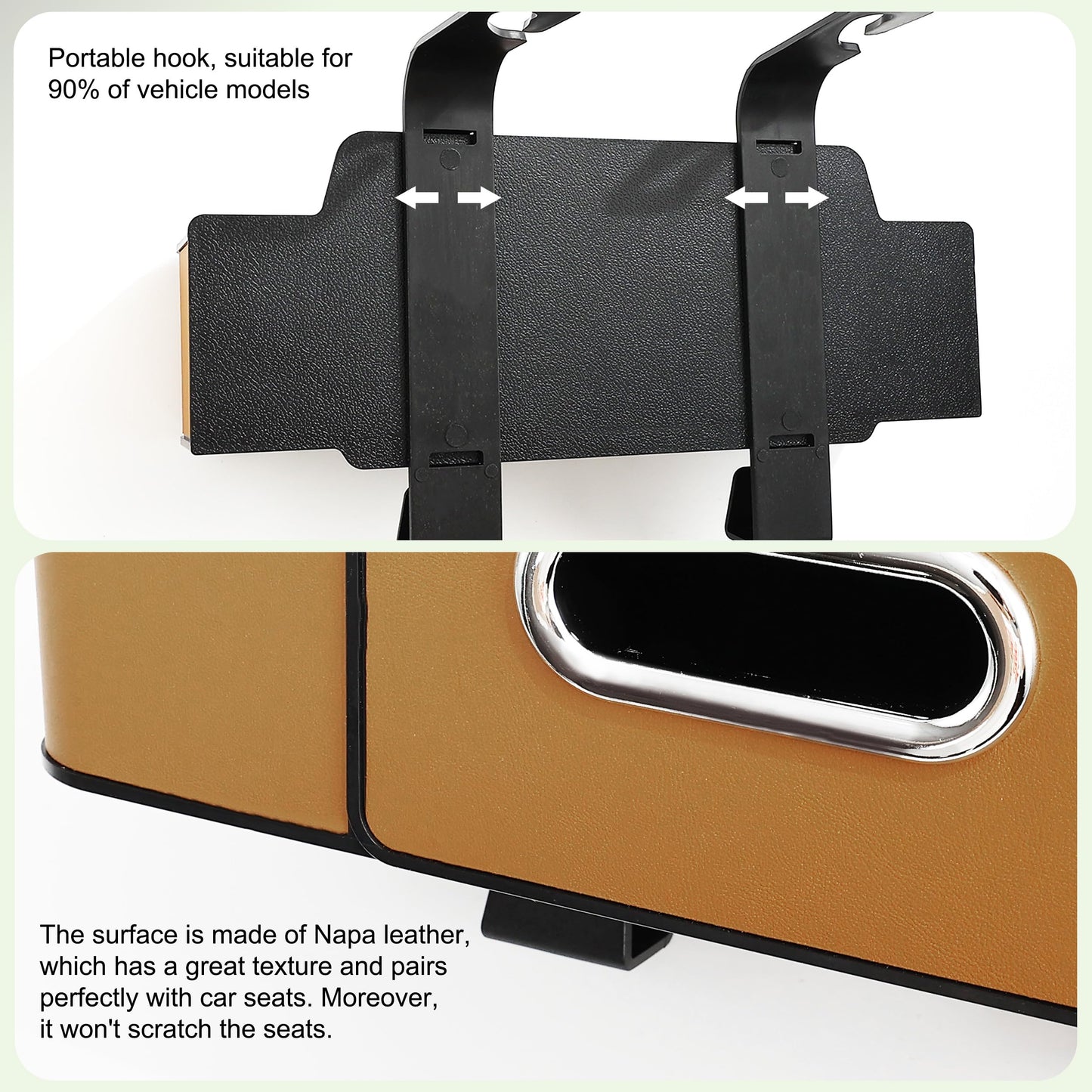 Amooca Back Seat Car Organizer, 4+2 in 1 Multifunctional Car Backseat Storage Box with 3 Cup Holders Tissue Box Hook, Car Interior Storage for Travel Phones Snacks Drinks(Brown)