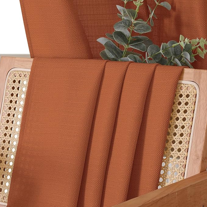 Chyhomenyc Orange Curtains 63 Inch Length 2 Panels, Faux Linen Textured Semi Sheer Light Filtering Soft Airy Rod Pocket Window Treatment Drapes for Living Room Bedroom, 40Wx63L Inch, Set of 2