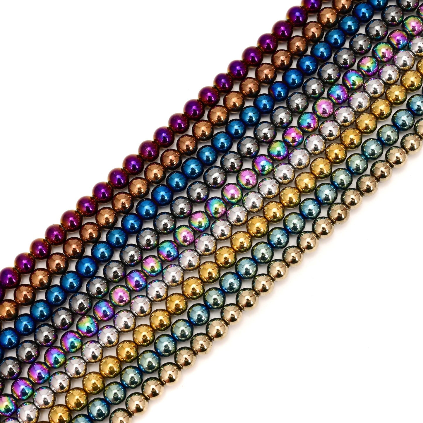 96Pcs 8mm Rainbow Hematite Beads - Smooth Round Healing Gemstone Beads for Jewelry Making, DIY Crafts, Beading Bracelets